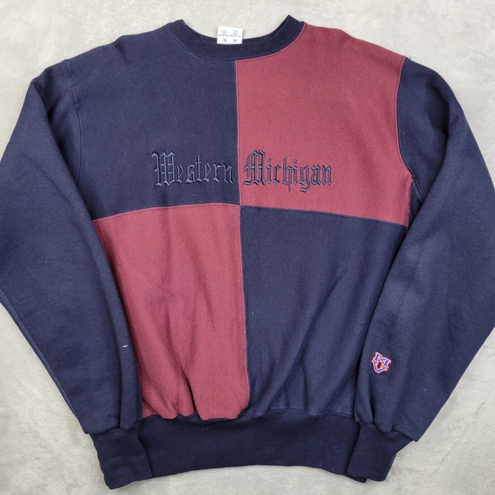 Western Michigan Sweatshirt Mens Medium‎ Vintage Sweater Pullover WMU Colorblock